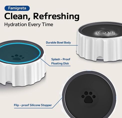 Dog Water Bowl 70oz/2L Large Capacity Water Dispenser No Spill Non Slip No Splash Pet Slow Feeder No Drip Vehicle Carried Travel Slow Drinking Bowl for Dogs Cat(Dark Grey) in Saudi Arabia