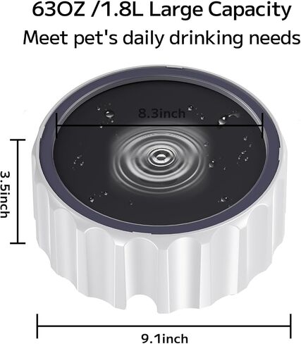 Dog Water Bowl 70oz/2L Large Capacity Water Dispenser No Spill Non Slip No Splash Pet Slow Feeder No Drip Vehicle Carried Travel Slow Drinking Bowl for Dogs Cat(Dark Grey) in Saudi Arabia
