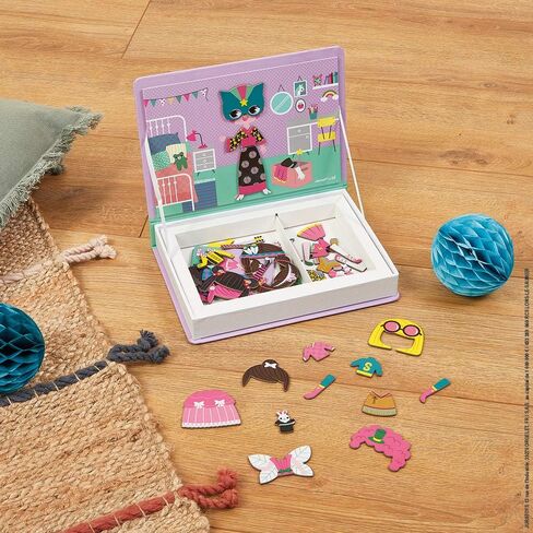 Janod Magnetibook 83 Pc Magnetic Boy Crazy Face Dress Up Game for Imagination Play - Book Shaped Travel/Storage Case Included - S.T.E.M. Toy for Ages 3+ in Saudi Arabia