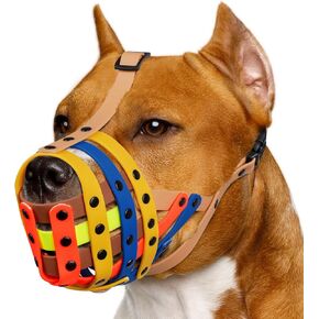 Mayerzon Dog Muzzle لـ Pitbull Rottweiler Amstaff ، كمامة سلة متعددة الألوان للكلاب المتوسطة الكبيرة ، قفص خفيف الوزن لمنع تناول الطعام لتدريب زيارات الطبيب البيطري.