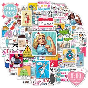 200PCS Funny Nursing Stickers for Water Bottles, Laptops & More — Perfect for Nurse Gifts, Nurse Week & Day Celebrations