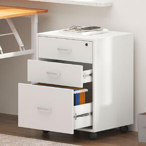 Need 3 Drawer Wood Mobile File Cabinet with Lock,Rolling Filing Cabinet for Letter/A4 Size for Home Office,White,10CZLXFC04WT-ND-XIN