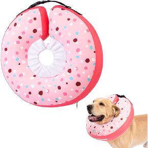 Dog Cone Collar Inflatable Donut for Large Medium Small Dogs, Soft Waterproof Dog Cone Alternative After Surgery Prevents Licking Wounds Easy Clean (Pink, M (Neck 9"-12"))