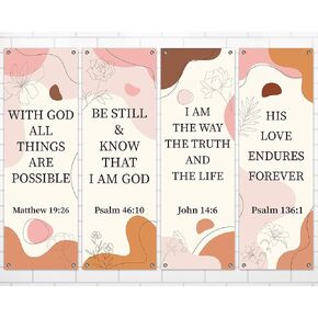 4Pcs Church Banners for Sanctuary Wall Welcome Inspirational Religious Banners Hanging Backdrop Blooming Flower Church Banner with Scripture Bible Verses Exquisite Banner for Holiday School Decor