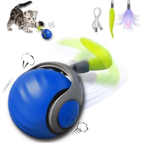 Interactive Toys for Indoor Cats, Automatic Moving Cat Toy Ball, Smart Interactive Toy Balls, Self-Rolling Toy Ball with Tail, Two-Speed Function (Blue)