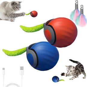 2PC Speedy 2.0 Tail,Interactive Cat Toy for Indoor Cats,Smart Interactive GOG Balls,Self Rolling Smart Pet Ball Cat with Tail Tow Speed Adjustment (O+B)
