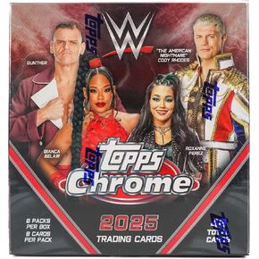 2025 Topps Chrome WWE Trading Cards Mega Box, 48 Total Cards, 6 Packs, 8 Cards Per Pack
