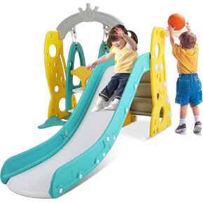 Fahkns 4 in 1 Slide Swing Set Slide Slide ، يلعب الأطفال ارتفاعًا قابل للتعديل مع كرة السلة مع طوق كرة السلة ، ومجموعة الأرجوحة للأمان للأطفال الداخليين والخارجيين ، من 1 إلى 12 عامًا ...