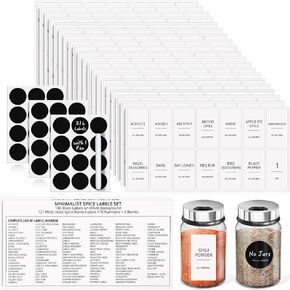 Segarty Preprinted Spice Labels, 432 Round Black Printed Pantry Labels and Blank Stickers with 1 Chalk Marker Set, Reusable Write-on Stickers for Spice Jars Rack, Food Containers, Seasoning Bottles in Kuwait