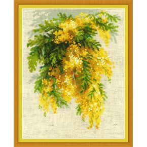 RIOLIS - Mimosa 1615, Floral Cross Stitch Kits 7" x 9½", Cross Stitch Kits for Beginners & Advanced, Crossstitching Kit Adult, Embroidery Counted Stitching Kit