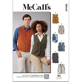 McCall's Easy Misses 'والرجال المبطنة للرجال مجموعة نمط الخياطة ، رمز التصميم M8442 ، أحجام XS-S-M-L-XL ، متعدد الألوان