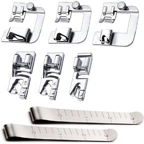 مجموعة Hemming Foot Kit 8pcs ، أحجام مكابس HEM ملفوفة 6 أحجام ، مجموعة من الأقدام الواسعة والضيقة ، مقاطع خياطة لمغني الأخ Janome Janome Low Shank Snap-On Machine