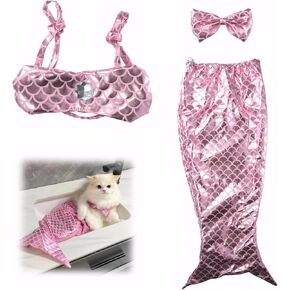 Cat Mermaid Costume Pink Cat Mermaid Tail و Puppy Histten Costume Costume Company Creative Decoration Comples و Photo Props and Party Supplies for Pet (Size S)