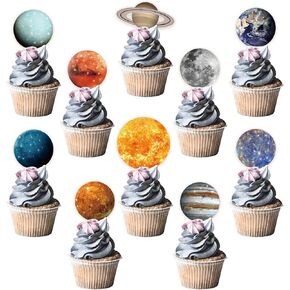 SABARY 50 PCS Space Cupcake Topcake Solar Solar System Cofle Confleets يختار الكعكة أعلى القبعات السماوية السماوية للأولاد الفتيات الفضائيون تحت عنوان Solar System System