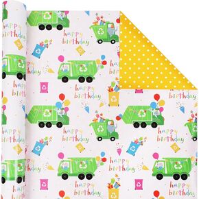 LaRibbons Monster Truck Reversible Wrapping Paper Mini Roll, Checkered Flag Design, Perfect for Kids and Boys Birthdays, 17" x 33'(46.7 sq. ft)