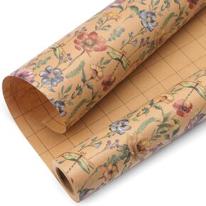 Ribbli Mothers Day Wrapping Paper Floral Vintage Kraft Paper Perfect for Women Girls Anniversary Birthday Wedding with Colorful Pattern- 17Inch x 394Inch(33Feet)