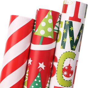 Ribbli Birthday Wrapping Paper Matte Gold and White Gift Wrapping Paper for Christmas, 3 Rolls Polka Dots Stripes Geometry - Mini Roll 17 inch x 120 inch(10feet) Per Roll