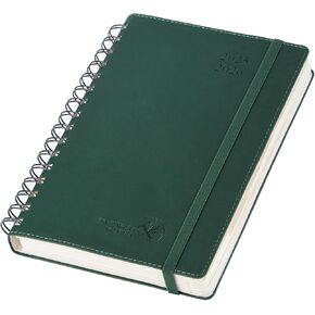 POPRUN 2025 Daily Planner One Page per Day (Leather Softcover - A5 Medium Size - 5.5'' x 8.5'') - 2025 Daily Calendar Hourly Appointment Book with Pocket, Monthly Tabs, Pen Holder, Pacific Green