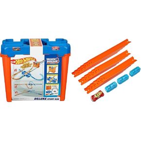 مجموعة هدايا عجلات Hot Wheels Track Builder STUNT BOX AGES تتراوح أعمارهم بين 6 و 12 ومسارًا مستقيمًا بالسيارة