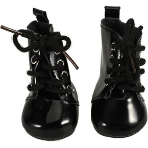 Toyandona 1 زوج Baby Doll Boots 18 بوصة دمية عناصر البيت الأسود بو اللباس الجلود مع أحذية أشرطة دمية