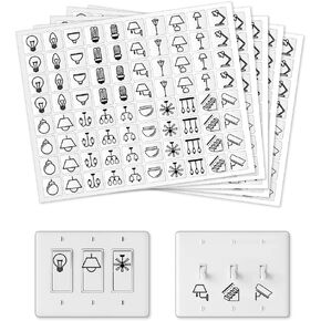 400 Pcs Light Switch Sticker Labels, 34 Designs Transparent Switch ID Stickers Black Switchboard Label Decals for Home, Kitchen, Bathroom, Office School, 19x19mm