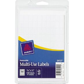 منتجات Avery Consumer Products - تسميات متعددة الأغراض قابلة للإزالة ، 5/16 "X1/2" ، 1100/PK ، البيضاء - التي تباع كملصقات قابلة للإزالة - تتميز بمواد لاصقة قابلة للإزالة تلتصق وتبقى حيث تريدها ، ب ب.