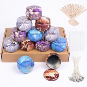 Hiztghc oromatherapy Making Kit-12 pack 4.5 oz charble metal مع أغطية ، بما في ذلك عصي حامل الفتيل الخشبية ، وملصقات الفتيل و 100 ٪ من القطن المبتدئين المبتدئين