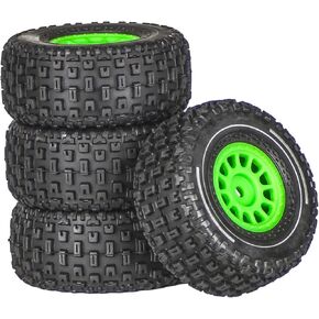 Pre-Glued 1/14 RC Truck Tires & Wheels (4PCS) - 12mm Hex All-Terrain Tires 2.56" OD - Compatible with Traxxas, ARRMA Mojave GROM, Tamiya Kyosho HPI 1/14-1/18 Scale On/Off Road