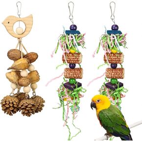 Bird Toys 3 Pack Parrot Toys Natural Bird Cage Accessories Shredded Foraging Supplies Suitable for Parakeets, Cockatiels, Conures, Lovebirds and Most Small to Medium
