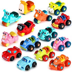 ALASOU 14 PCS Soft Rubber Cartoon Car Toy Set for Boys and Girls |Toys for 1 Year Old Boy Gifts|Cars for Toddlers 1-3|Birthday Party for Baby Kid Age 1 2 3