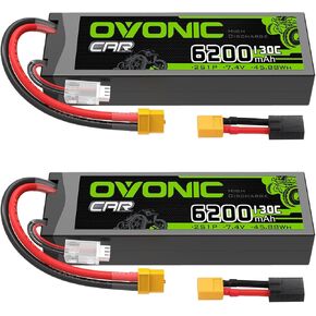 بطارية Ovonic 2S Lipo 6200mAh 7.4V 130C RC بطارية مع XT60 إلى موصل TRAM [بطاريتين في حزمة واحدة]