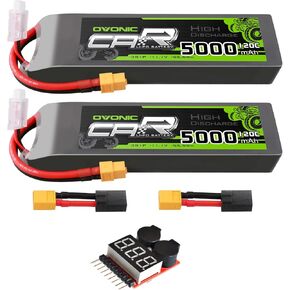 بطارية Ovonic 3S Lipo 11.1V 5000mAh 120C مع XT60 و TRA MATCH MATCH RC CAR TRUCK Airplane POTHER [6.18''d x 1.81 "W × 1.03" H]