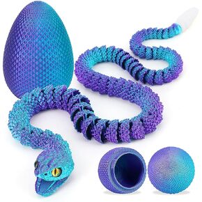 TBOLINE 3D Printed Snake Eggs, 21in 3D Print Flexible Articulated Animal Fidget Toys, Glow in The Dark Pet Snake Toy for Kids Teen Boy Girls, Easter Egg Basket Stuffers (Glow-in-The-Dark Rainbow)