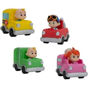 سيارة Cocomelon مركبة 4 عبوات JJ's Trash Trash ، شاحنة الآيس كريم Yoyo ، Tomtom's Fire Truck ، وحافلة مدرسة JJ's School