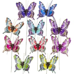 ychtewy-3d paper butterfly pick party decoration with wire ، مجموعة من 10 ، للحصول على ديكور المنزل