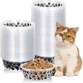 50pcs Pet Pets يمكن التخلص من الأوعية التغذية لطيف لطيف الكلب باو طباعة الأطعمة البلاستيكية الأوعية الأوعية الأليفة الأوعية على الأوعية السفر للكلاب جافة ومياه الطعام الرطب ، 16 أوقية