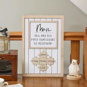 WODOHOLO Personalized Mom Puzzle Sign,Mom You Are the Piece That Holds Us Together Puzzle Sign,Mothers Day Puzzle Gifts,Customized Moms Puzzle Piece Sign for Home Wall Decor