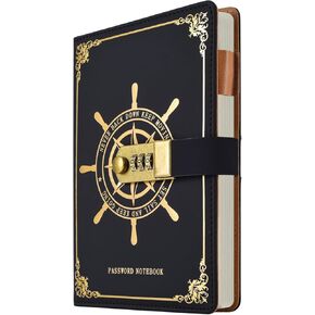 ARRLSDB PU Leather Journal with Lock, A5 Size Diary with Combination Lock (Journal with Combination Lock) Password Notebook Locking Student Diary Notepad (White)