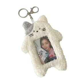 Jowxsx White Photocard Holder,Cartoon Plush Photocard Holder Outdoor Girl Korean Style ID Card Cover Protective Case Card Sleeve Student Rabbit Identification Badges Supplies, Badge Holders, 1 Pc