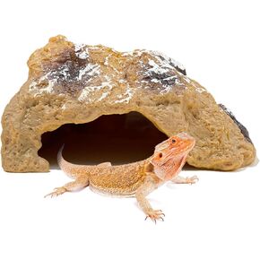 Reptile Hide Cave,Resin Rock for Reptile and Amphibians,Terrarium & Aquarium Habitat Hideout for Bearded Dragons,Lizards,Snakes,Turtles,Geckos,Ball Pythons(Small)