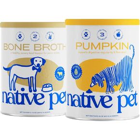 Native Pet Beef Bone Broth for Dogs (9.5 oz) & Organic Pumpkin for Dogs (16 oz.) - Dog Food Topper for Picky Eaters and All-Natural, Organic Fiber Pumpkin Powder