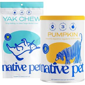 Pet Yak Moths for Dogs (3 مضغ كبير) واليقطين العضوي للكلاب (8 أوقية.) - مسحوق اليقطين الألياف الطبيعية والطبيعة وجميع مضغ الأسنان الطبيعية للكلاب المصنوعة من جبن ياك