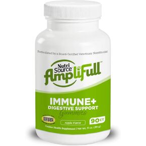NutriSource AmpliFull Apple Flavor Skin, Coat & Nails Dog Gummies, Daily Vitamin E, Beta-Carotene & Biotin Supplement for Healthy Skin & Shiny Coat, 90 Gummies (1 Pack)