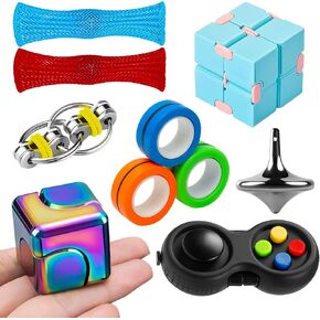 Fidget Sensory Toys Set for Adults 8 Pack with Fidget Spinner, Infinity Cube, 3 Rings, Fidget Pad, Flippy Chain, Spinning Top and More, Quiet Anti-Anxiety Desk Toys for Kids Teens