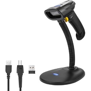 Netum NT-1228BL 2D Scanner باركود الباركود مع حامل ، متوافق مع 2.4G Wireless & Bluetooth & USB اتصال سلكي ، قم بتوصيل الهاتف الذكي ، الكمبيوتر اللوحي ، الكمبيوتر الشخصي ، قارئ رمز 1D عمل لمصفوفة بيانات QR PDF417