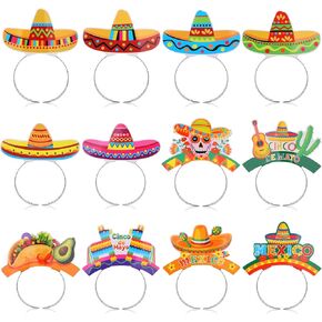 12pcs ديكورات Cinco de Mayo للحفلات المكسيكية ، وعصابات الرأس الملونة Cinco de Mayo ، وزينة حفلات تاكو للبالغين والأطفال