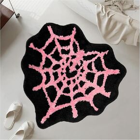 Spider Web Bath Mat, 24×24" Halloween Bathroom Rugs Non Slip Washable, Black Heart Bathroom Rugs Cute Bath Mat Area Rugs Gothic Rug for Front Door, Bedroom, Living Home