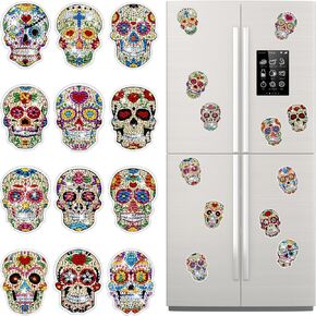 Lemitung 12 Pcs Skull Diamond Painting Magnets, DIY Magnetic Fridge Décor, Strong Magnetic Diamond Art Stickers for Adults and Home Decoration