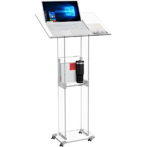 Acrylic lecterns & podiums 23.6" L x 15.7" W x 47.2" H Rolling Podium Storage Space Podium Stand with Wheels Suitable for Concerts、Churches、classrooms、 Weddings