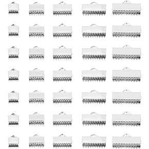 PATIKIL 6mm/8mm/10mm/13mm/16mm Ribbon Ends Crimp Clamp 300pcs Pinch Crimp End Bracelet Bookmark Cord Ends Fasteners Clasp for Leather DIY Craft Jewelry Making Silver
